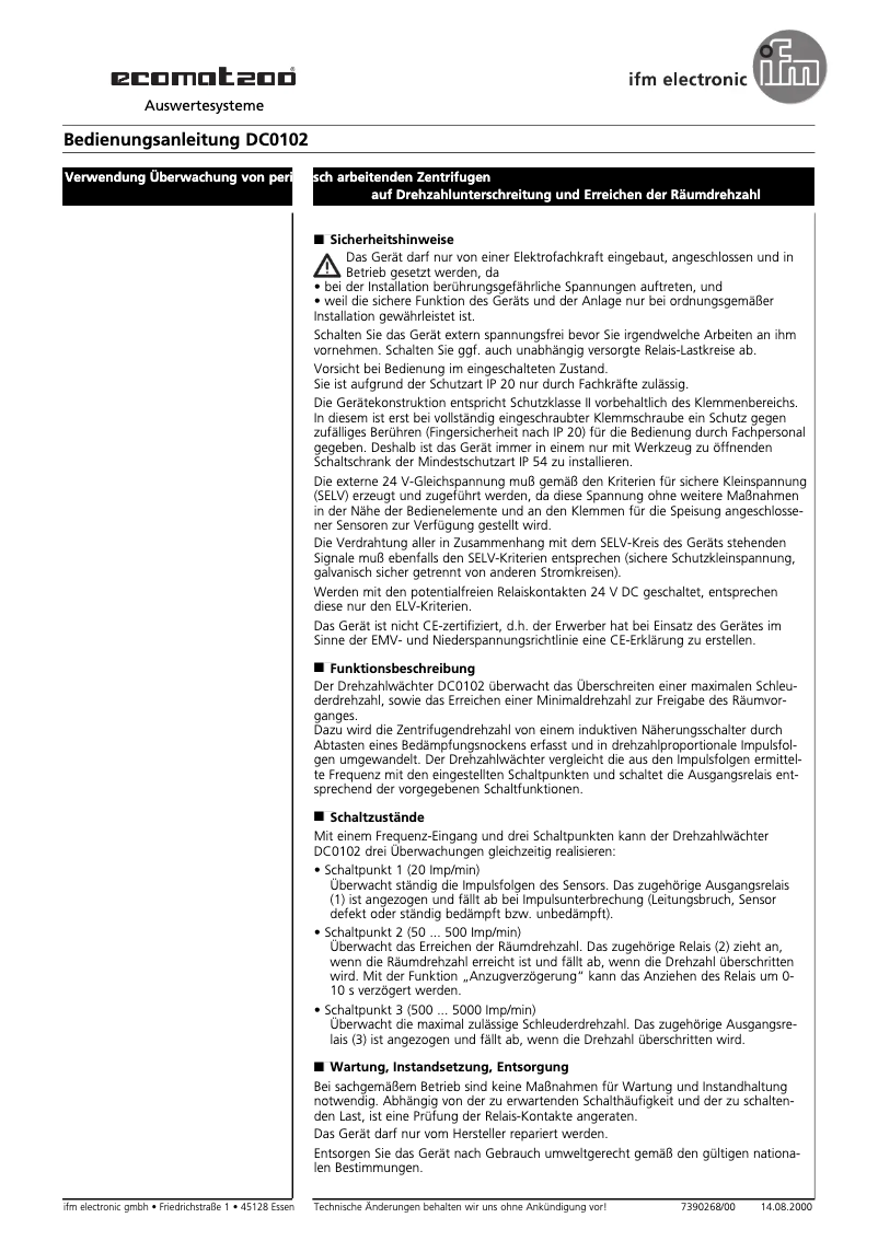 First page image of the manual for DC0102