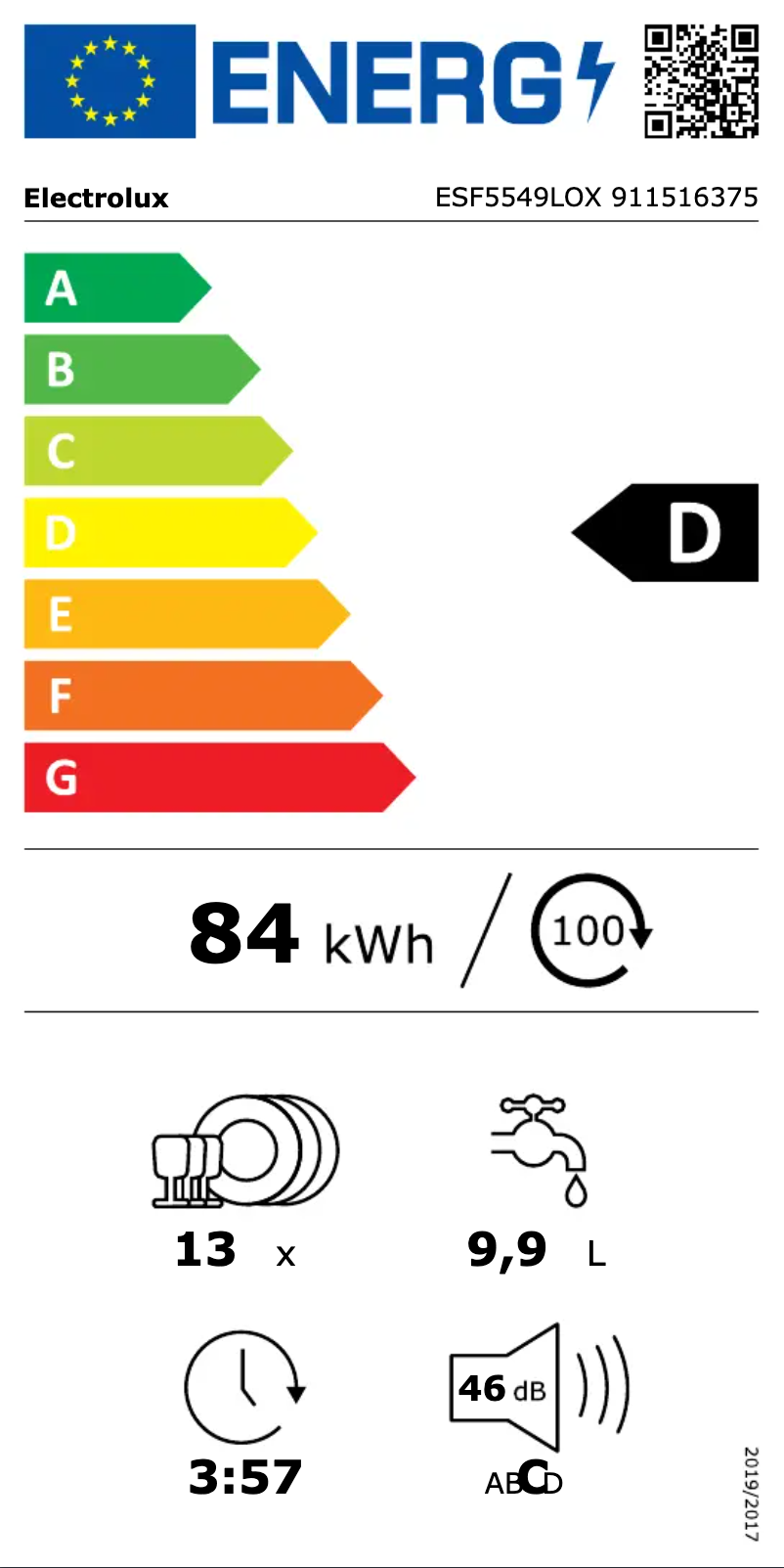 Page 1 of the manual Energy Label Electrolux ESF5549LOX