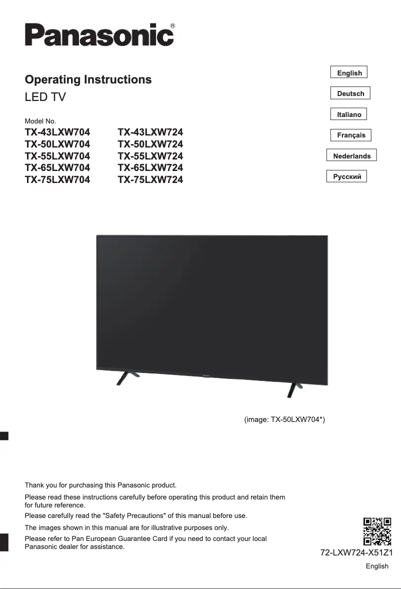Page 1 of the manual User Manual Panasonic TX-50LXW704