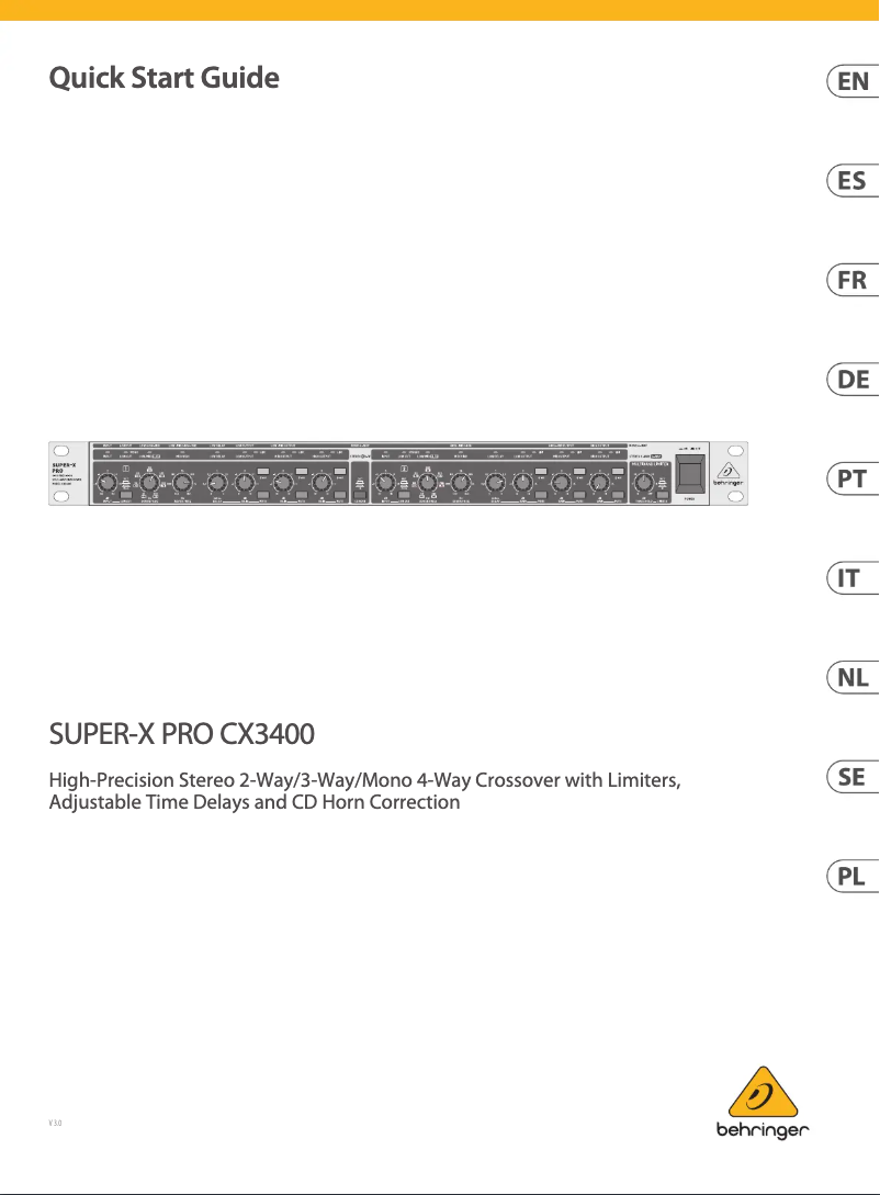Page 1 of the manual Quick Start Guide Behringer SUPER-X PRO CX3400
