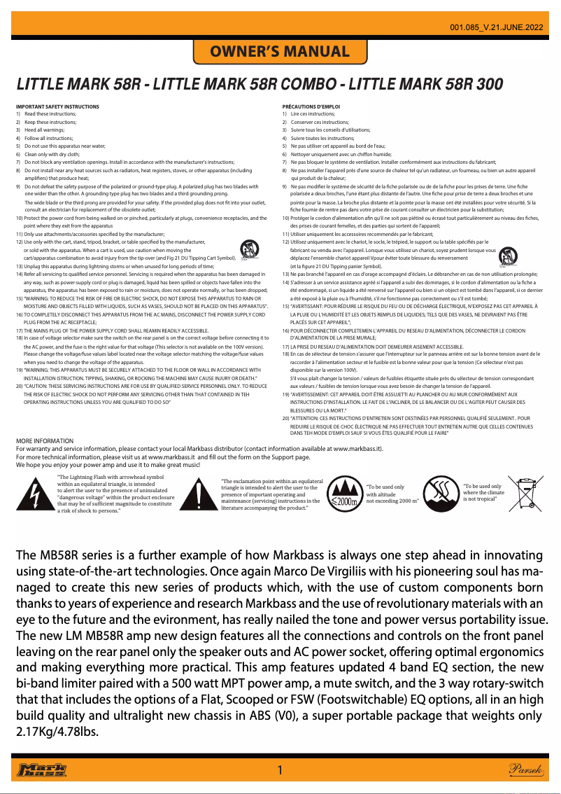 First page image of the manual for MB58R CMD 102 P