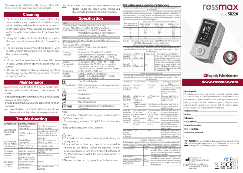 Page 1 of the manual User Manual Rossmax SB220