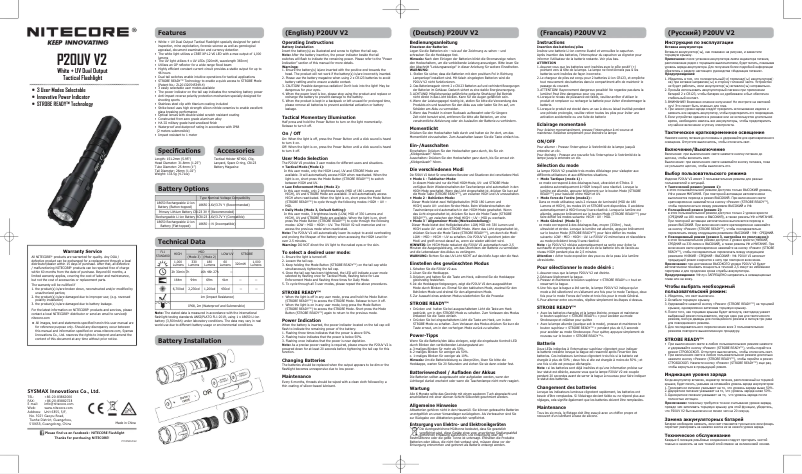 Page 1 of the manual User Manual Nitecore P20UV V2
