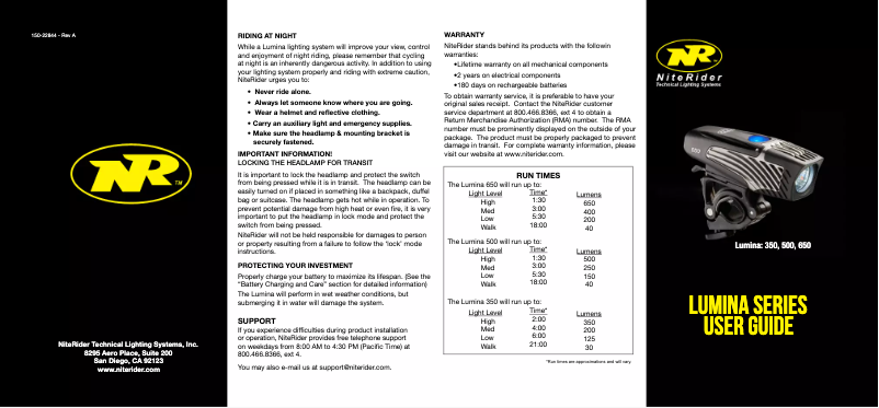 First page image of the manual for Lumina 650