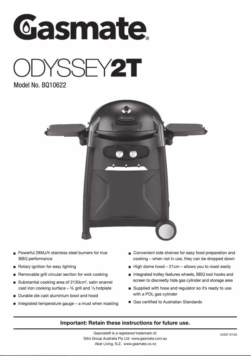 Page 1 of the manual User Manual Gasmate Odyssey 3T