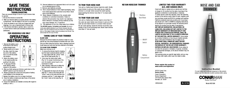Page 1 of the manual User Manual Conair NE150N