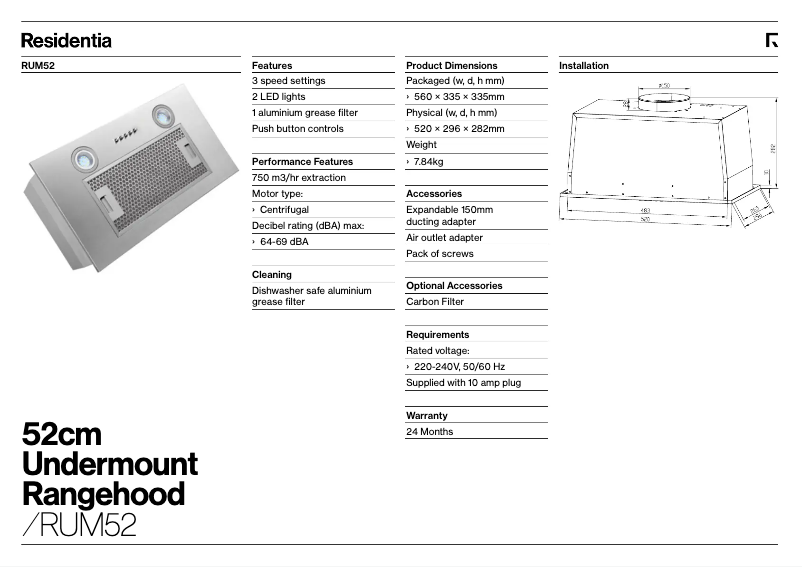 First page image of the manual for RUM52
