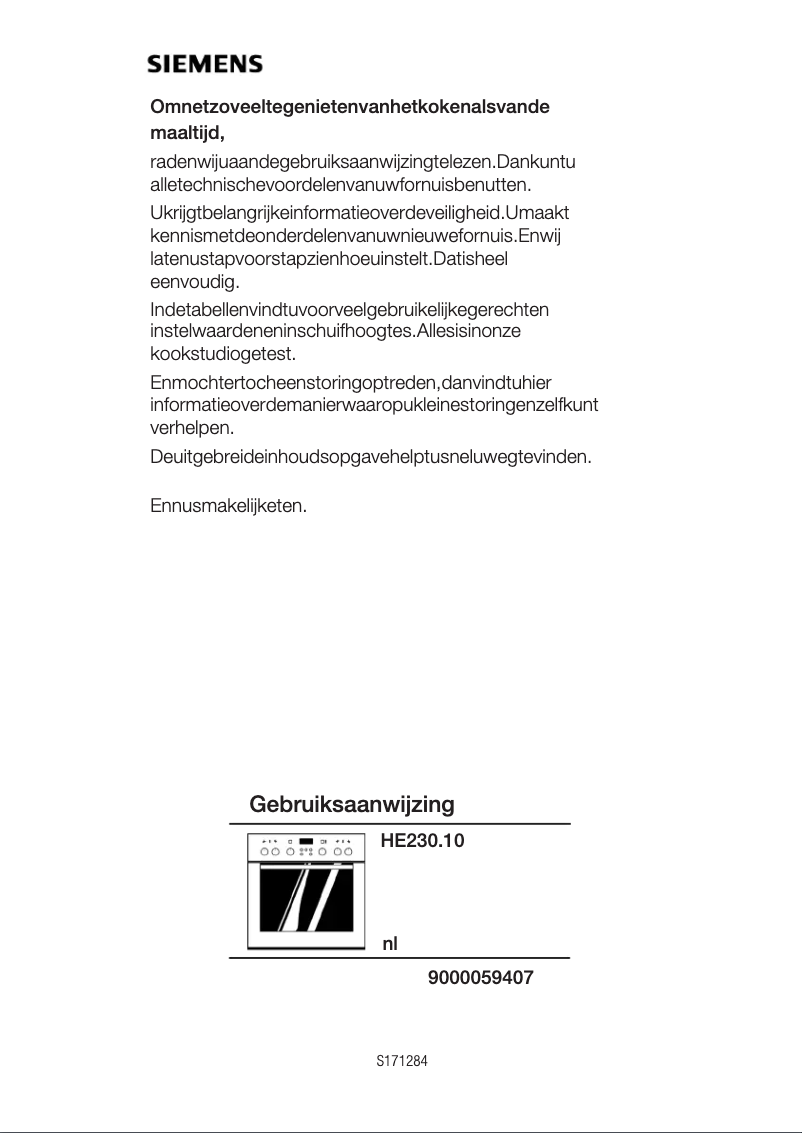 First page image of the manual for HE230210S