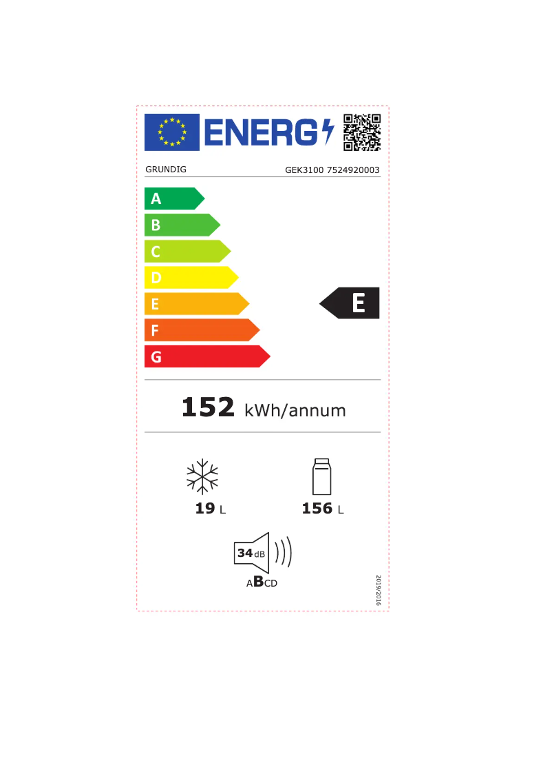 Page 1 of the manual Energy Label Grundig GEK3100
