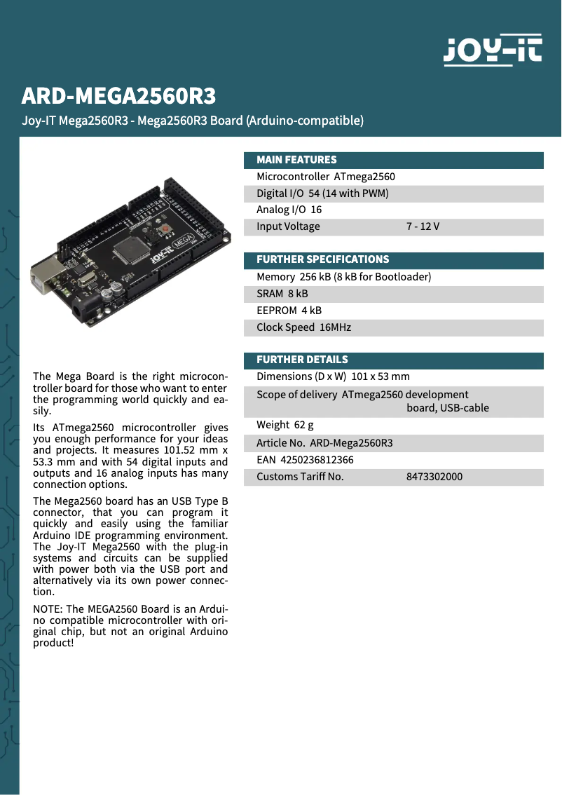 Image de la première page du manuel de l'appareil MEGA2560R3