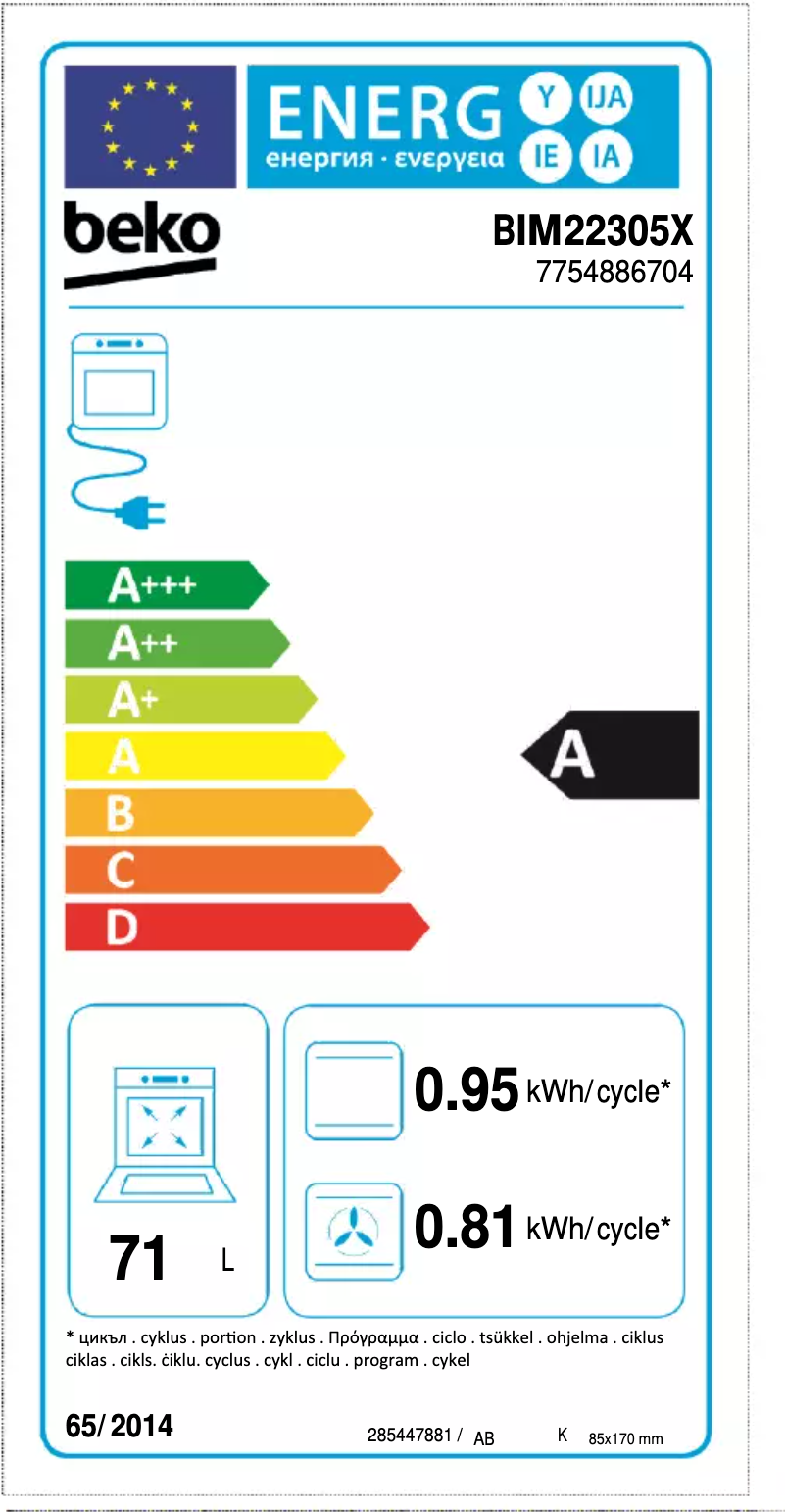 Page 1 of the manual Energy Label Beko BIM22305X