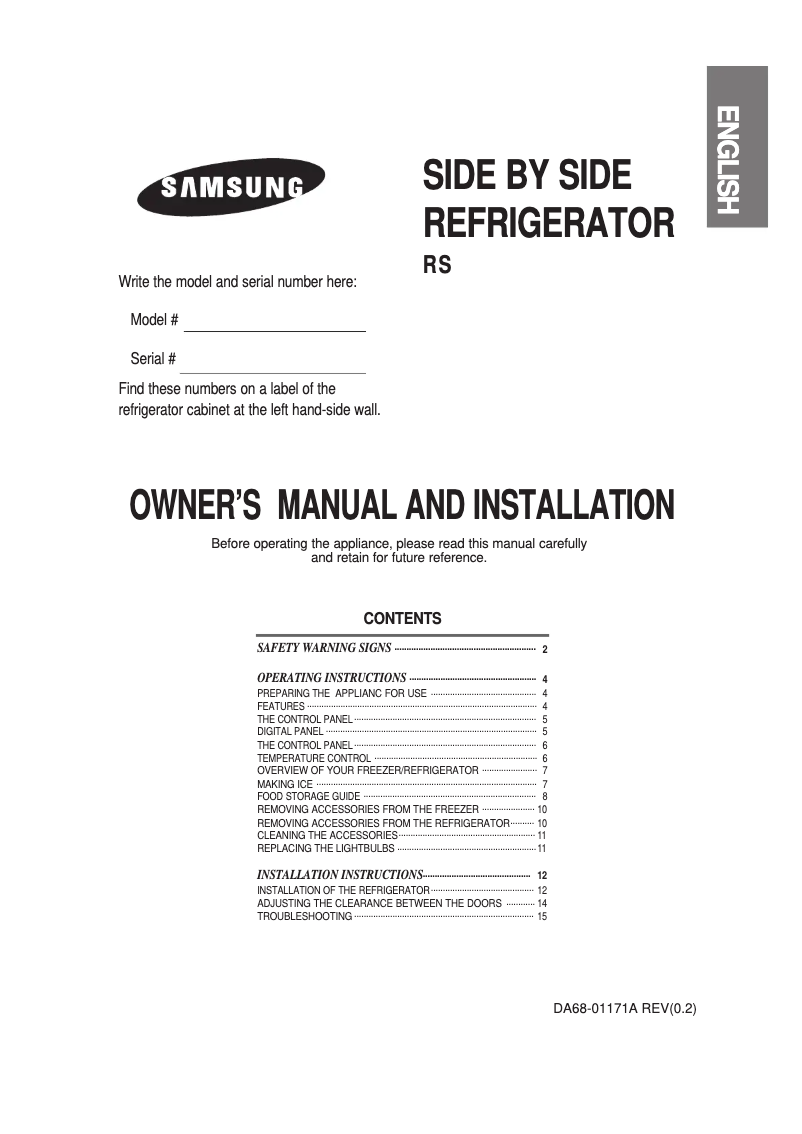 Page 1 of the manual User Manual Samsung RS20NRSV