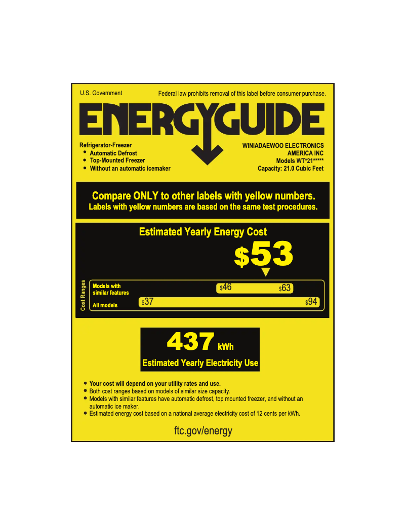 Page 1 of the manual Energy Label Winia WTE21GSWCD