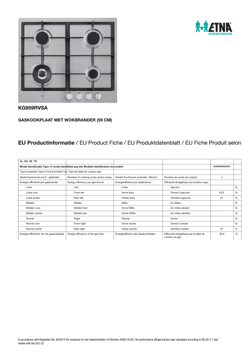Page 1 of the manual Technical Sheet Etna KG959RVSA