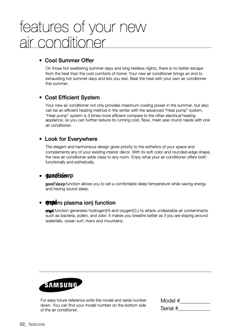 Page 1 of the manual User Manual Samsung AQV09AWBX