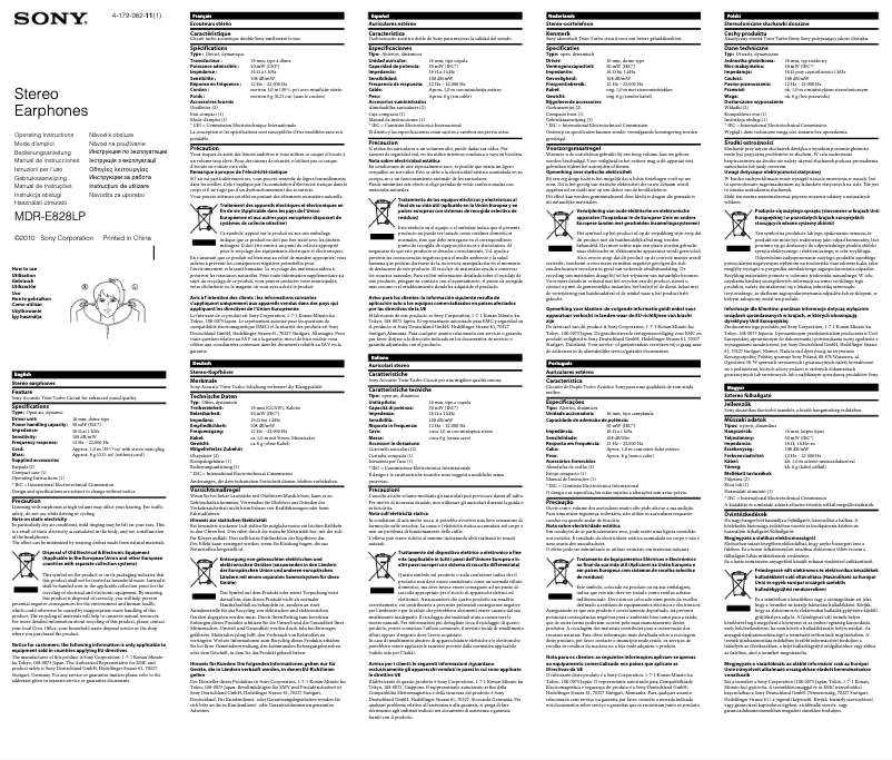 Page 1 of the manual User Manual Sony MDR-E828LP
