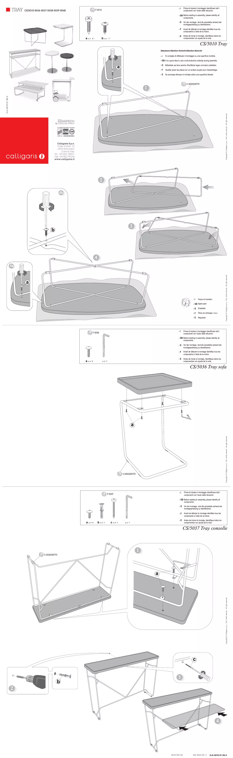 Page 1 of the manual User Manual Calligaris .com Tray Roller