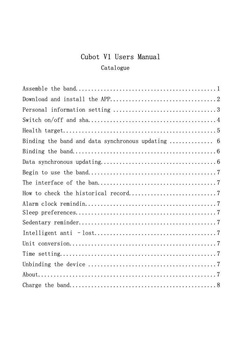 Page 1 of the manual User Manual Cubot V1