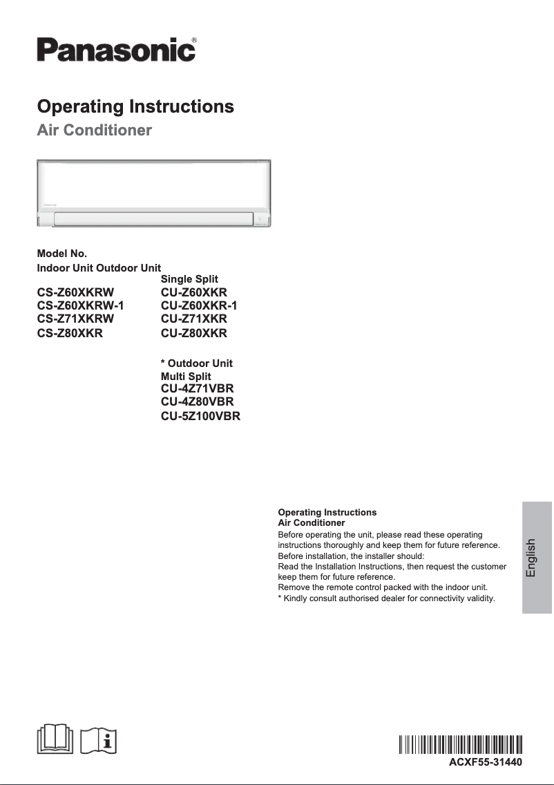 Page 1 of the manual User Manual Panasonic CU-Z71XKR