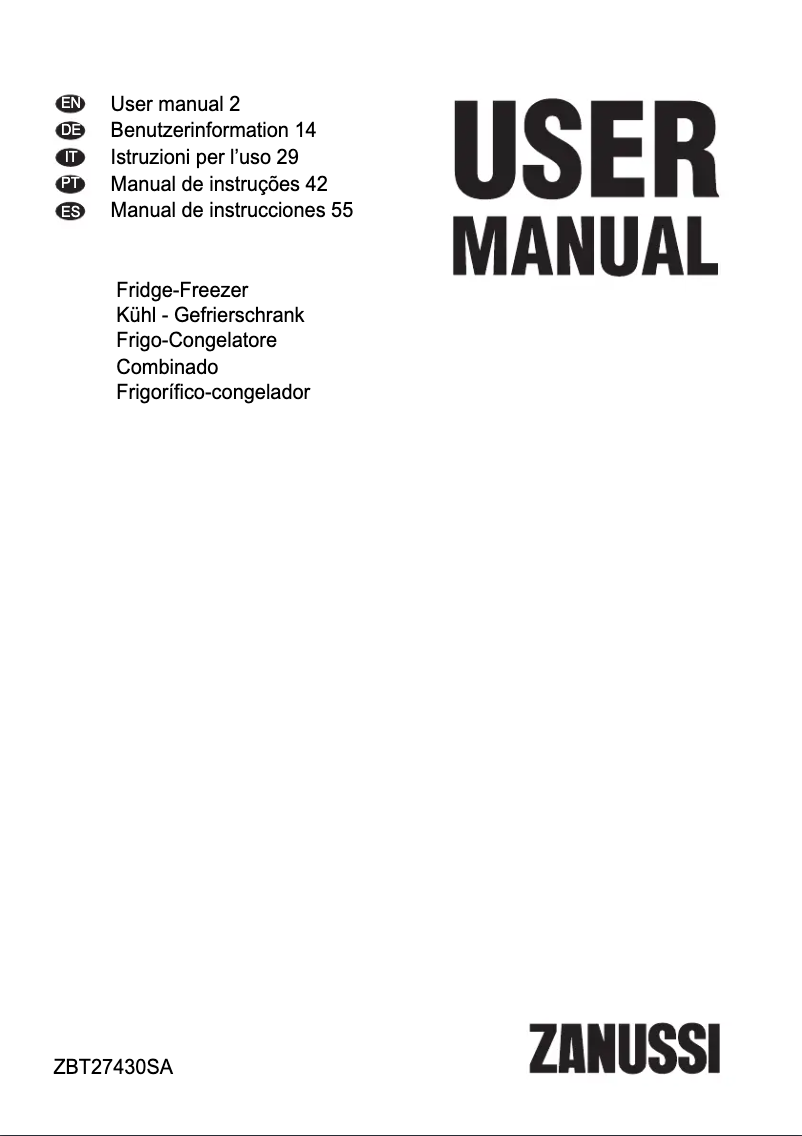 First page image of the manual for ZBT27430SA