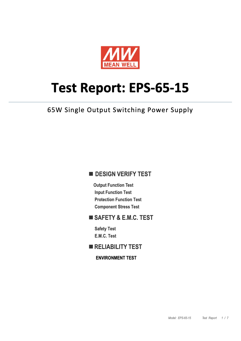 Page 1 of the manual Technical Sheet Mean Well EPS-65-15