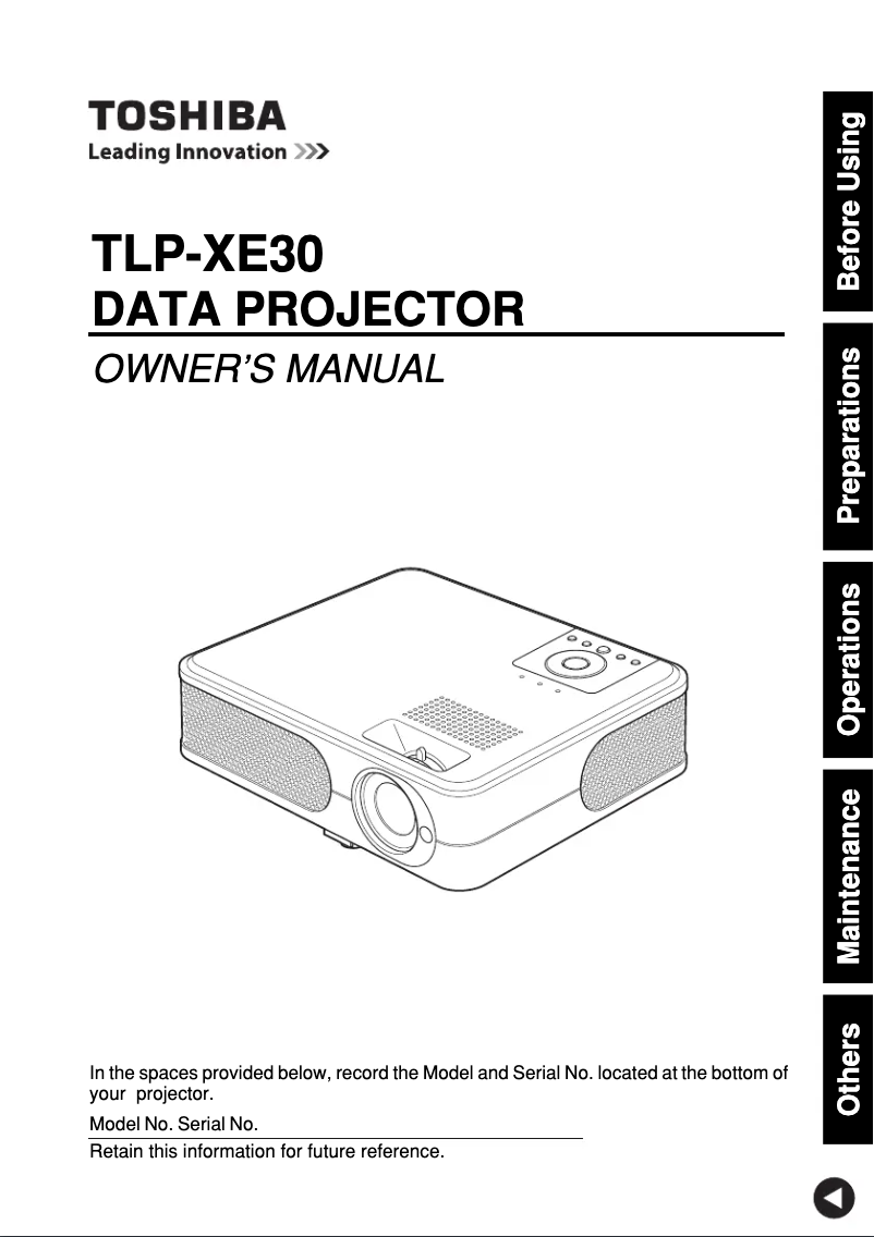 Page 1 of the manual User Manual Toshiba TLP-XE30