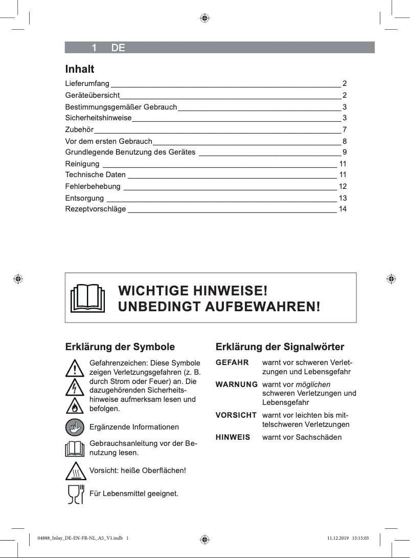 Page 1 of the manual User Manual Gourmetmaxx 04888