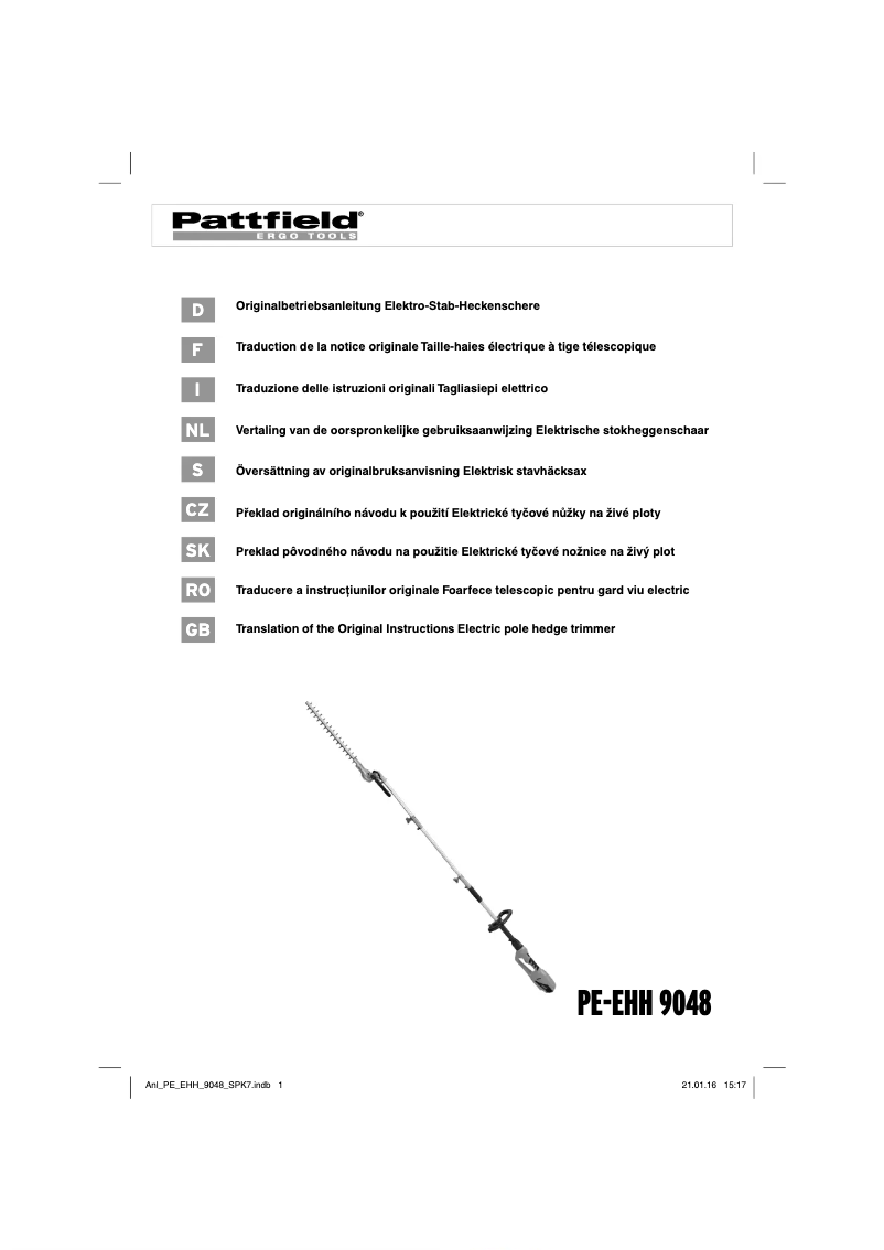 Page 1 of the manual User Manual Pattfield PE-EHH 9048
