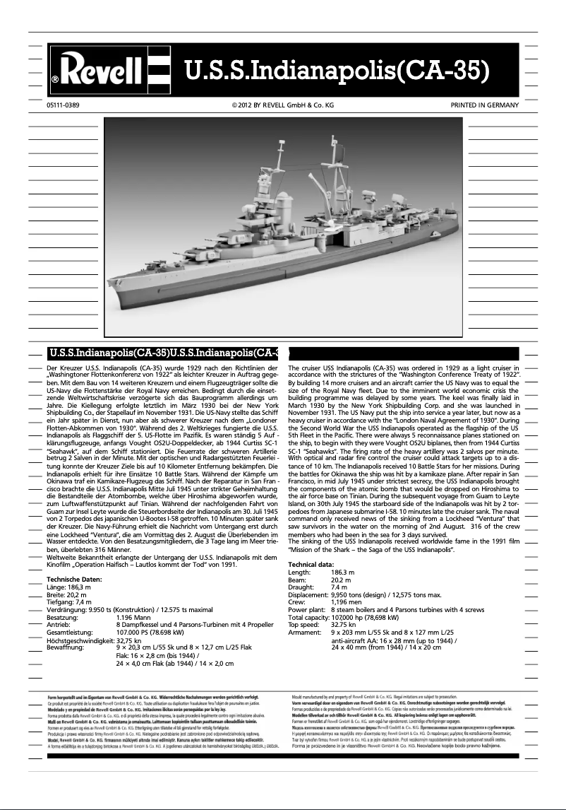 First page image of the manual for U.S.S. Indianapolis (CA-35)