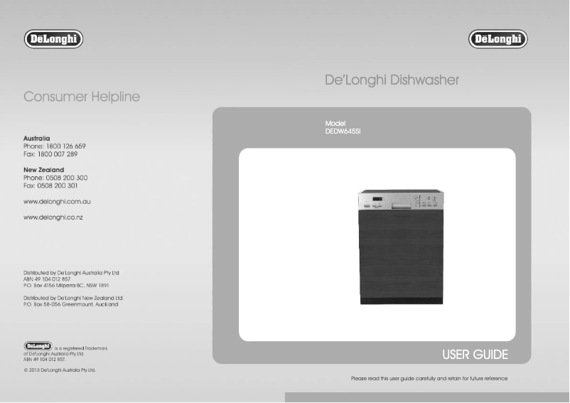 Page 1 of the manual User Manual DeLonghi DEDW645S