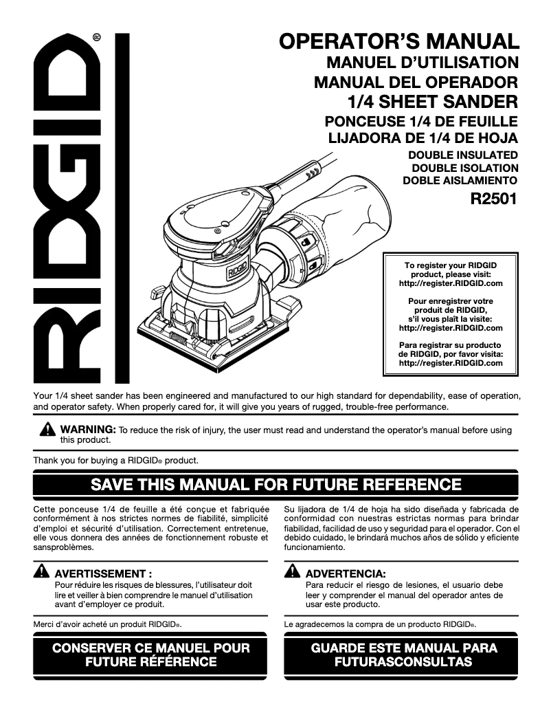 Page 1 of the manual User Manual Ridgid R25011