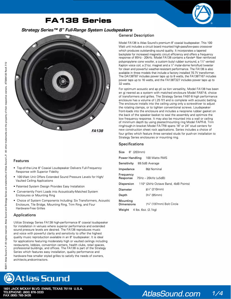 First page image of the manual for FA138