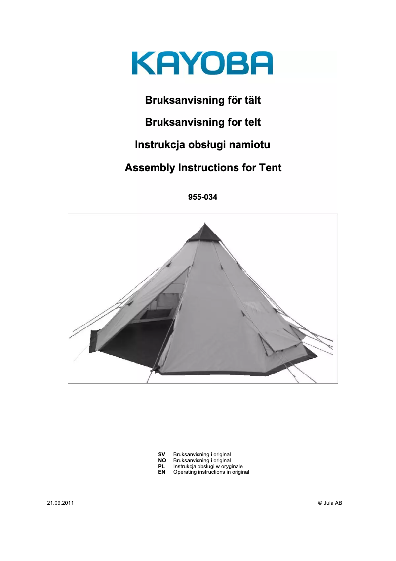 Page 1 of the manual User Manual Kayoba 955-034
