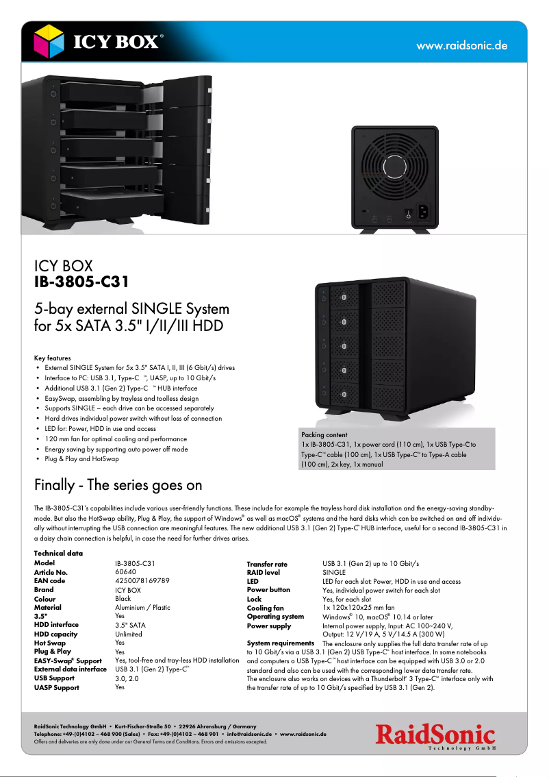 Page 1 of the manual Technical Sheet Icy Box IB-3805-C31