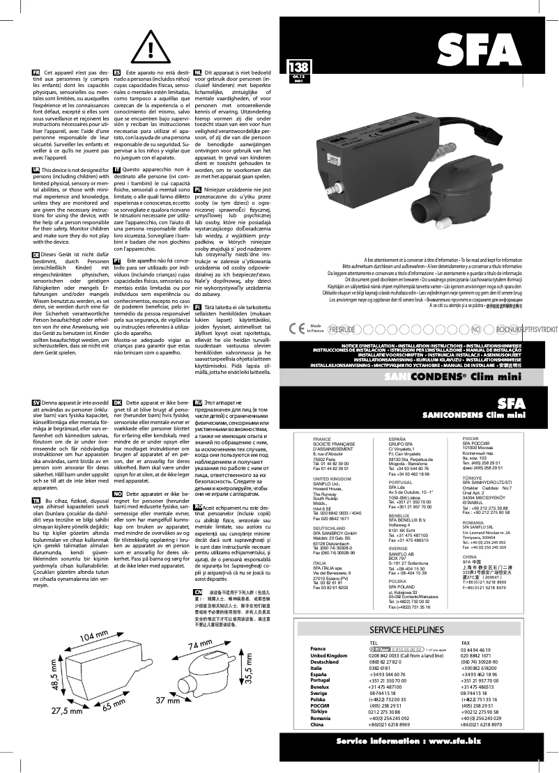 First page image of the manual for Sanialarm