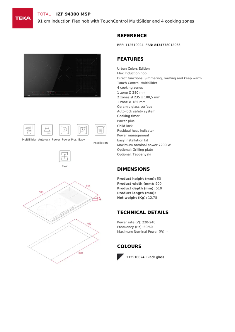 Page 1 of the manual Technical Sheet Teka IZF 94300 MSP