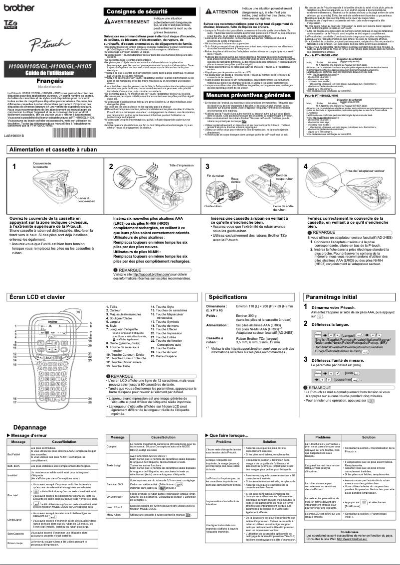 First page image of the manual for PT-H101GB
