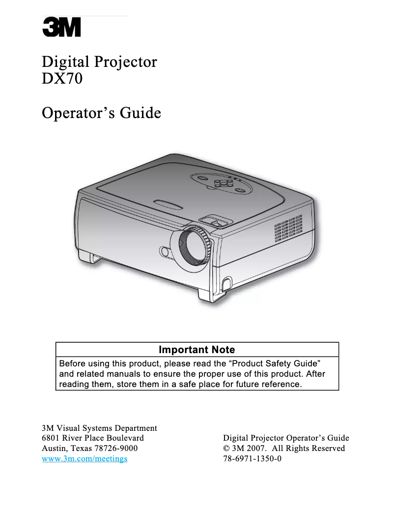 Page 1 of the manual User Manual 3M DX70