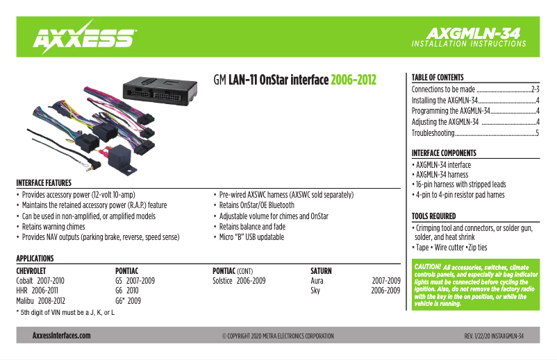 First page image of the manual for AXGMLN-34