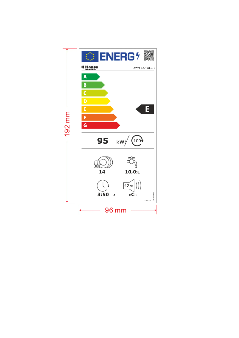 Page 1 of the manual Energy Label Hansa ZWM 627 WEB