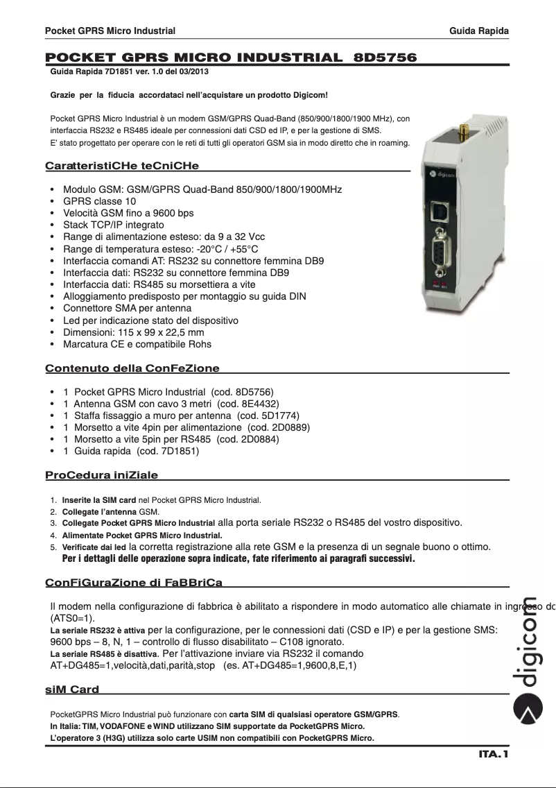 Page 1 of the manual User Manual Digicom 8D5756
