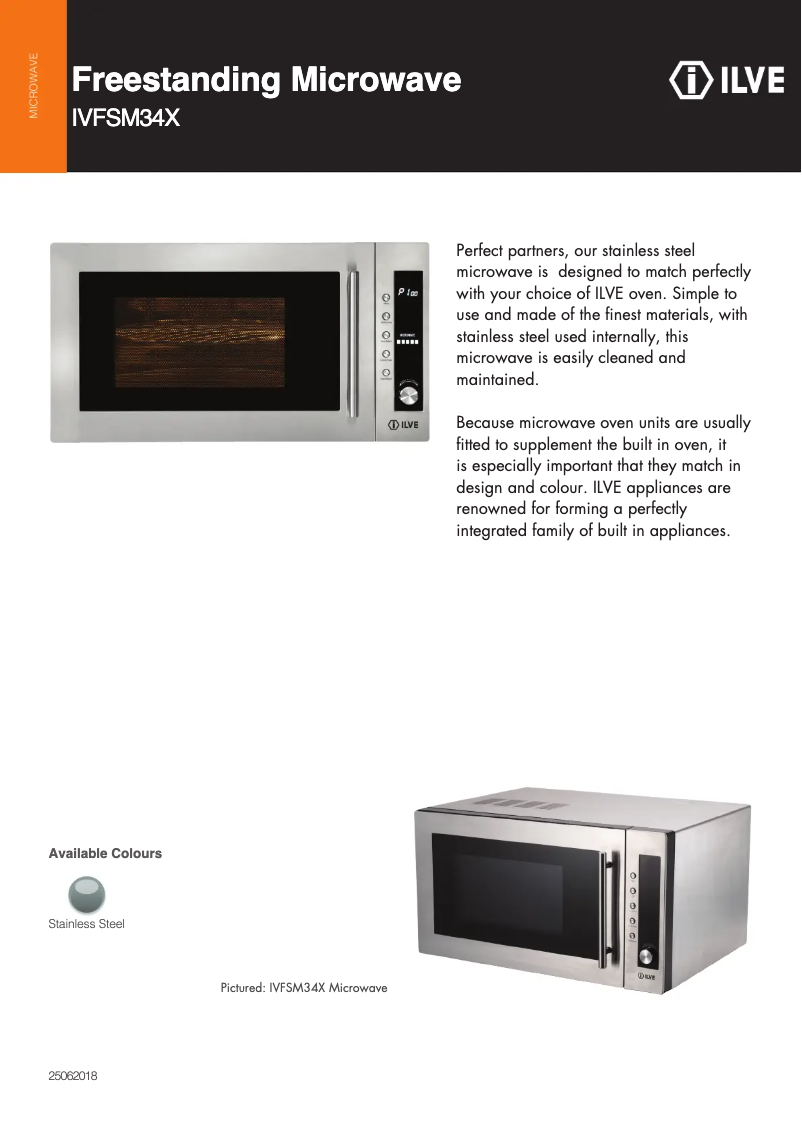 Page 1 of the manual Technical Sheet Ilve IVFSM34X