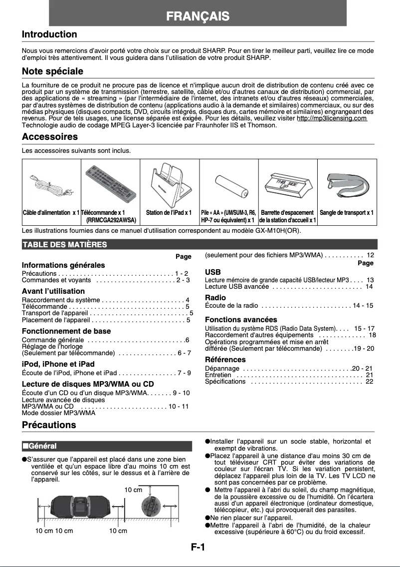 Page 1 of the manual User Manual Sharp GX-M10H