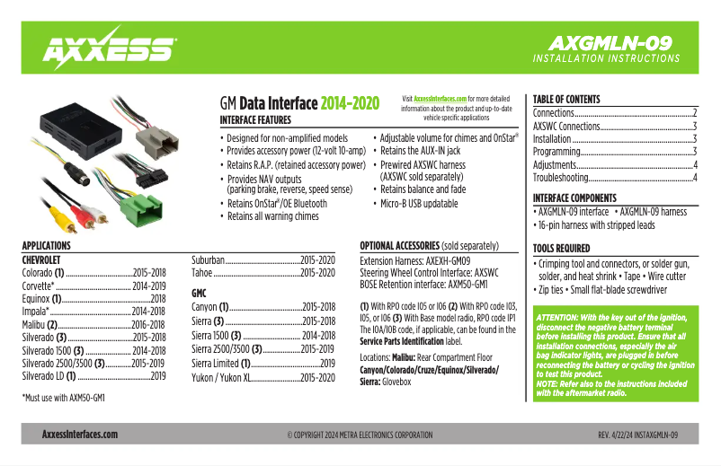 Page 1 of the manual User Manual AXESS AXGMLN-09
