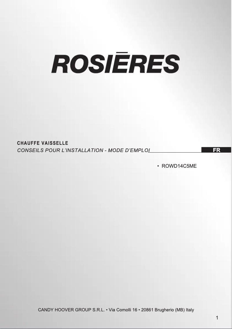 Page 1 of the manual User Manual Rosieres ROWD14C5ME