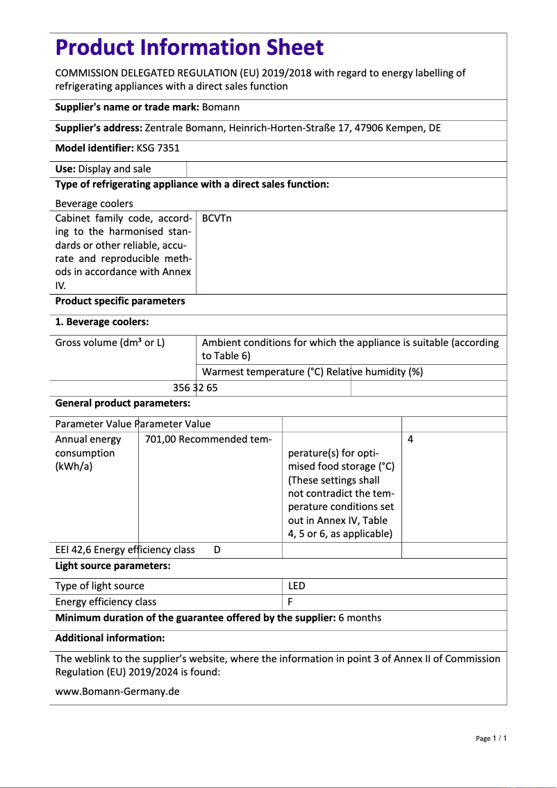 First page image of the manual for KSG 7351