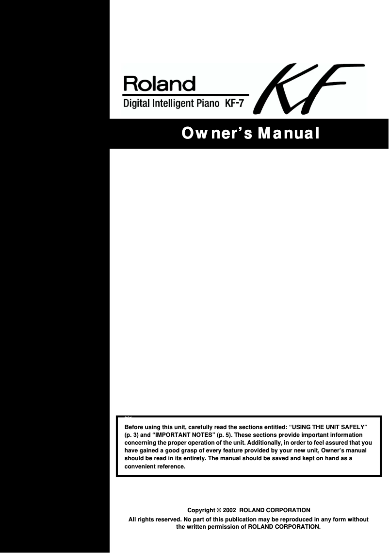 First page image of the manual for KF-7