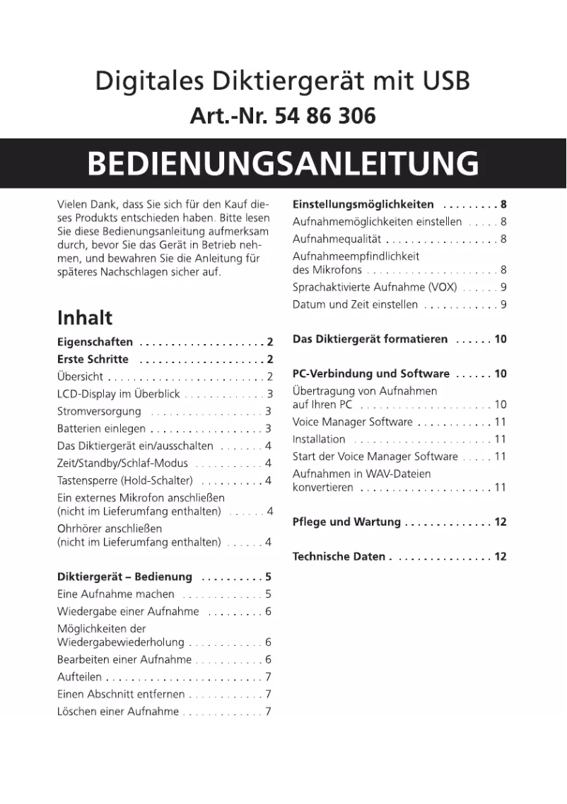 First page image of the manual for 54 86 306