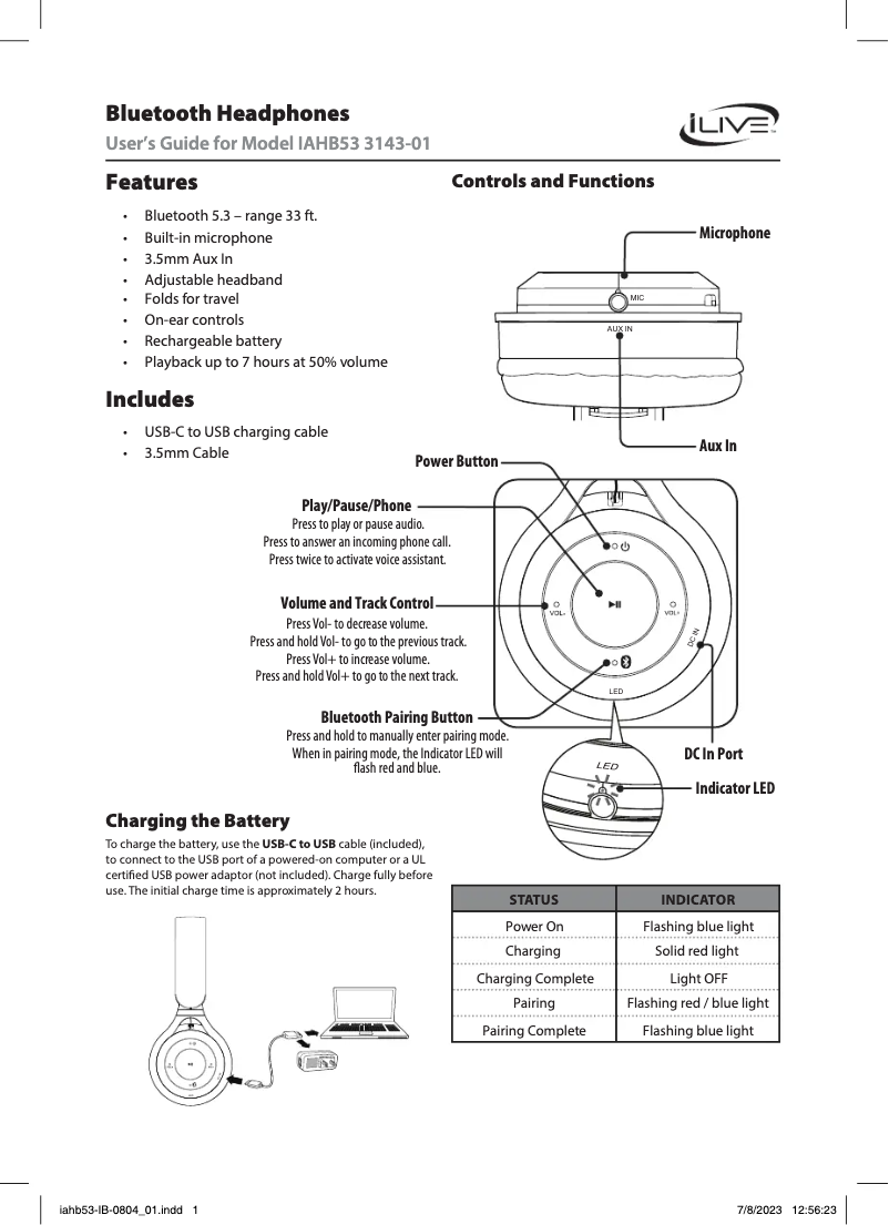 First page image of the manual for IAHB53