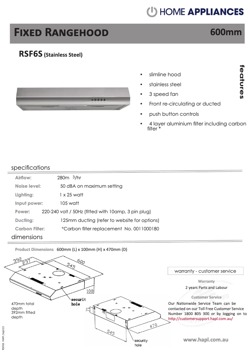 First page image of the manual for RSF6S